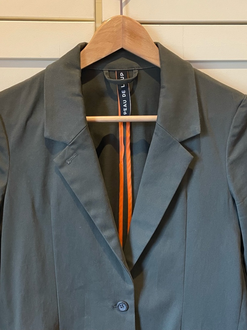 Peau De Loup Olive Blazer with Bright Orange Accent